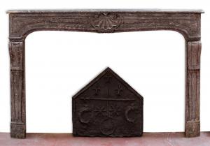 Antique marble fireplace, 180x117h cm. 19th century.